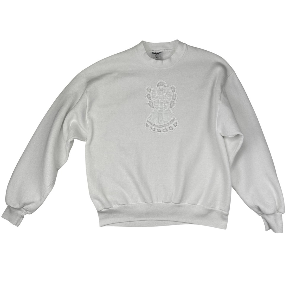 Jerzees NuBlend White Angel Graphic Sweatshirt Pullover L Made in USA